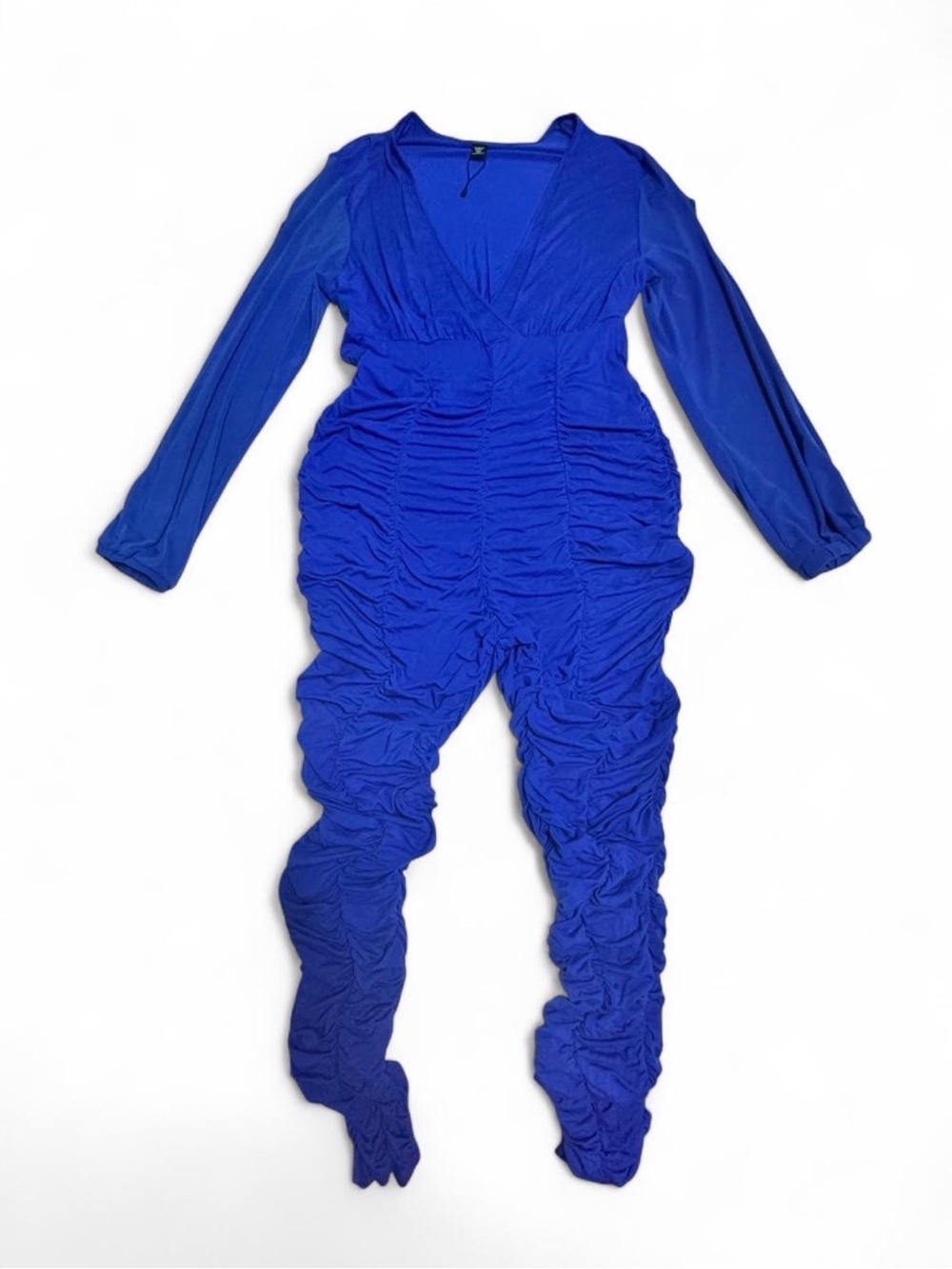 SHEIN Cobalt Blue Ruched V-Neck Jumpsuit